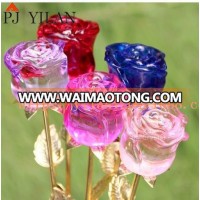 Free Shipping Elegant Blue Pink Purple Decoration Crystal Rose Flower For Valentine Gift