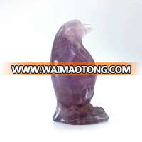 Wholesale natural polished carved stone crystal fluorite animal penguin  crystal carved for energy reiki decoration